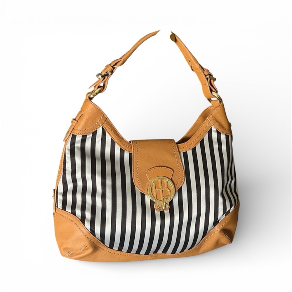 Henri Bendel Iconic Striped Bag with Tan Leather Accents NWOT MSRP $695 & Dusty - Picture 3 of 10
